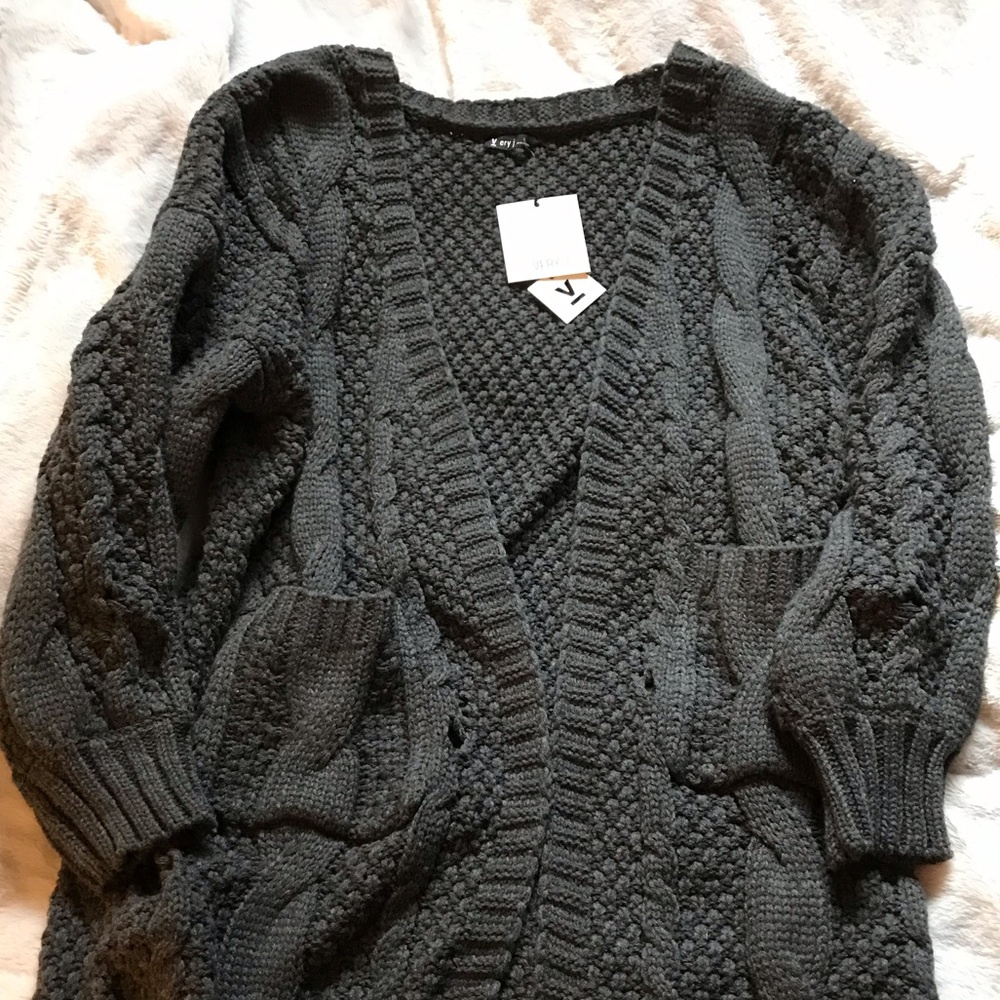 Cozy longline dark gray sweater!